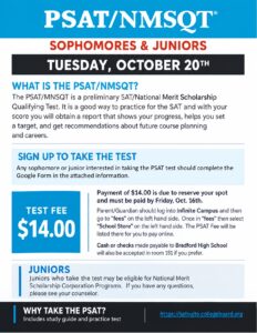Bradford Sophomores and Juniors! Tuesday, October 20th, Bradford will be administering the PSAT-NMSQT. The PSAT/MNSQT is a preliminary SAT/National Merit Scholarship Qualifying Test. It is a good way to practice for the SAT and with your score you will obtain a report that shows your progress, helps you set a target, and get recommendations about future course planning and careers. Any sophomore or junior interested in taking the PSAT test should complete This Google Doc https://url.usb.m.mimecastprotect.com/.../5vTlCB1M6nIRrDx... Payment of $14.00 is due to reserve your spot and must be paid by Friday, Oct. 16th. Parent/Guardian should log into Infinite Campus and then go to "fees" on the left hand side. Once in "fees" then select " School Store" on the left hand side. The PSAT Fee will be listed there for you to pay online. Cash or checks made payable to Bradford High School will also be accepted in room 151 if you prefer. Juniors who take the test may be eligible for National Merit Scholarship Corporation Programs. If you have any questions, please see your counselor. Why Take the PSAT - includes study guide and practice test https://satsuite.collegeboard.org/in-school-assessments