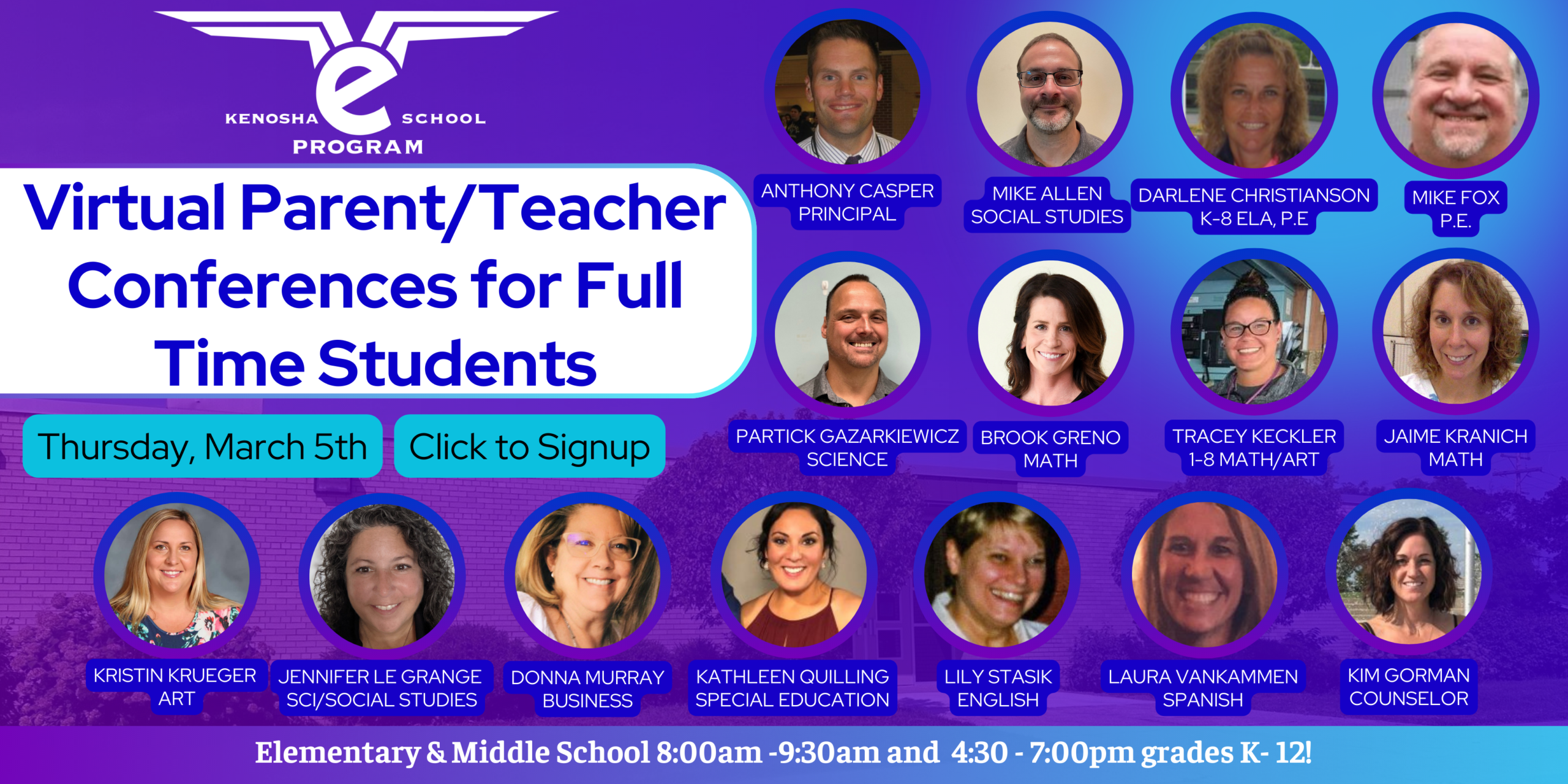 Spring parent teacher conferences, March 5