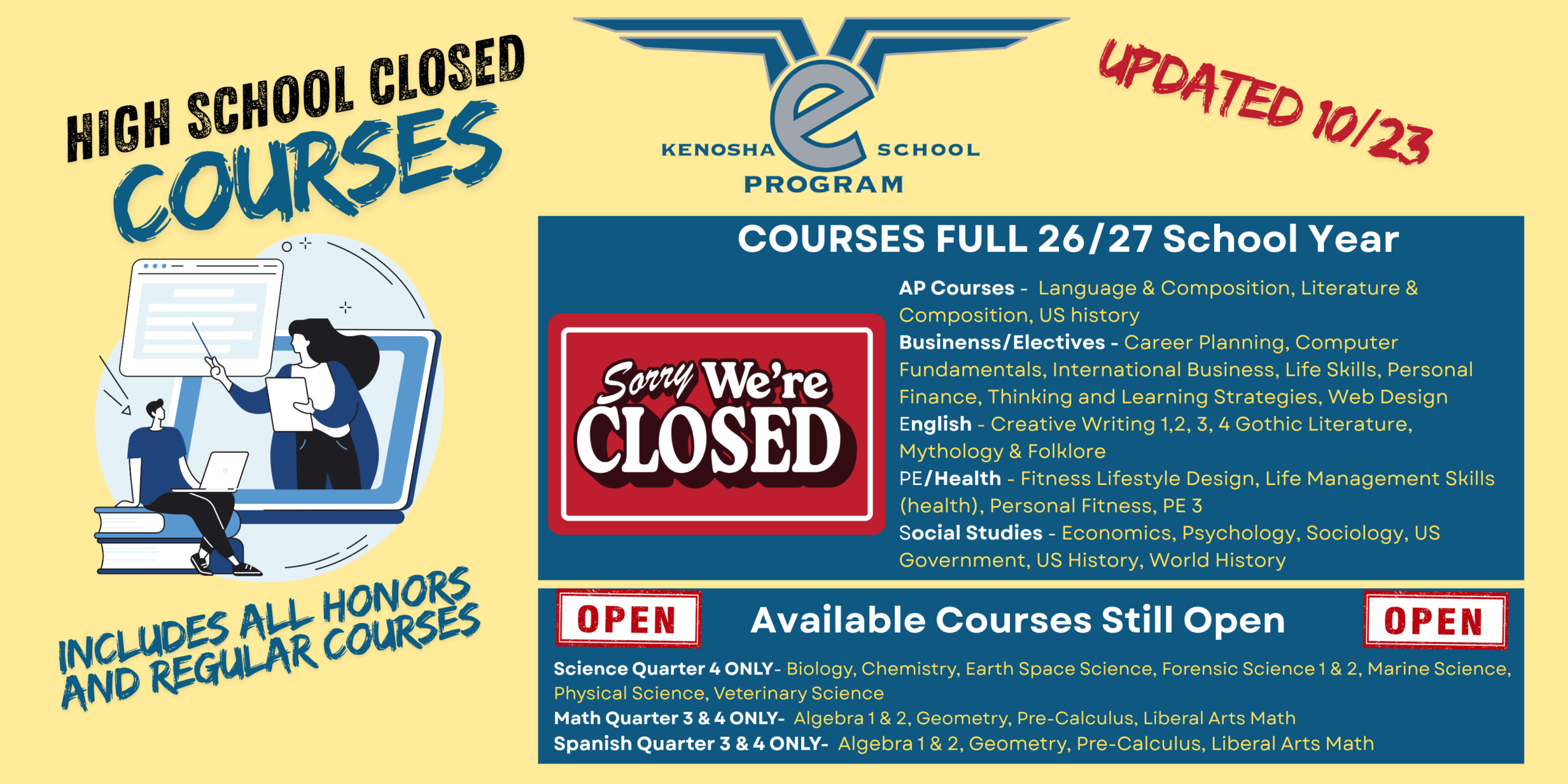 High School Closed Courses Kenosha eSchool