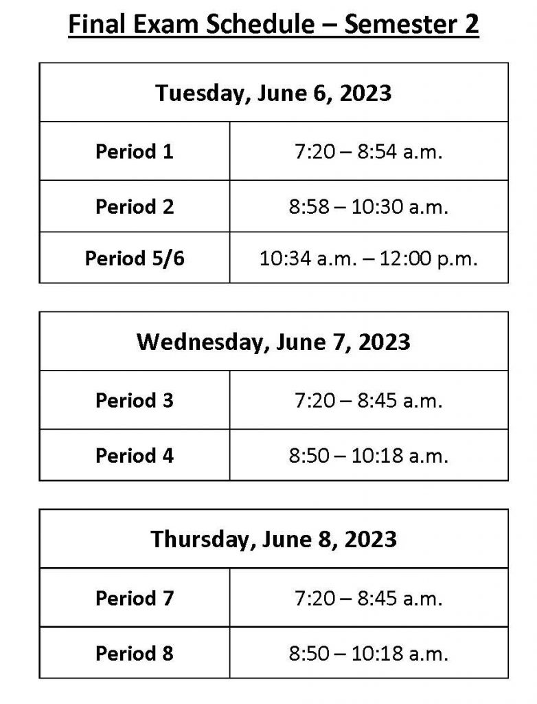 Final Exam Schedule 202223 Sem 2 LakeView Technology Academy