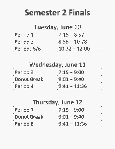 Lakeview Semester 2 Finals Schedule
