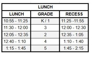 lunch and recess schedule