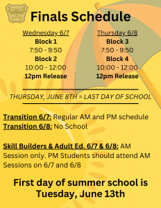 June Finals and Last Days of School Information