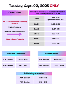 1st Day of School Schedule ONLY