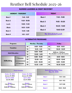 Bell Schedule for the 2025-26 School Year