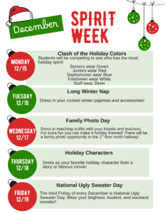 Reuther Winter Spirit Week 12/15-12/19