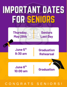 Important Dates for Graduating Seniors - Blended Program