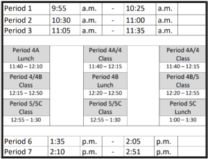 First Day of School Schedule Sept. 2nd