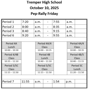 Friday, Oct. 10th Bell Schedule