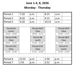 Bell Schedule June Updates