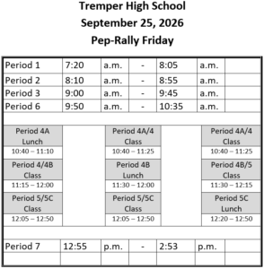 Pep Rally Schedule Sept. 25th