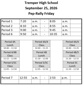 Pep Rally Schedule Sept. 25th