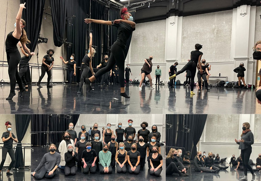 Photo collage of Bradford students dancing in the UWM studio.