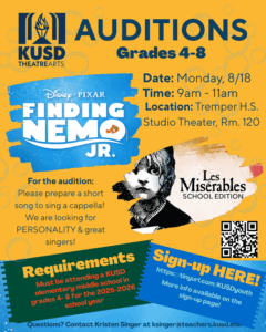 Auditions for Finding Nemo Jr. and Les Misérables School Edition