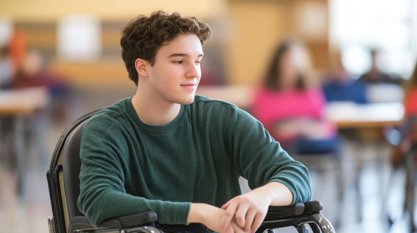 College student with special needs accessing an accessible classroom