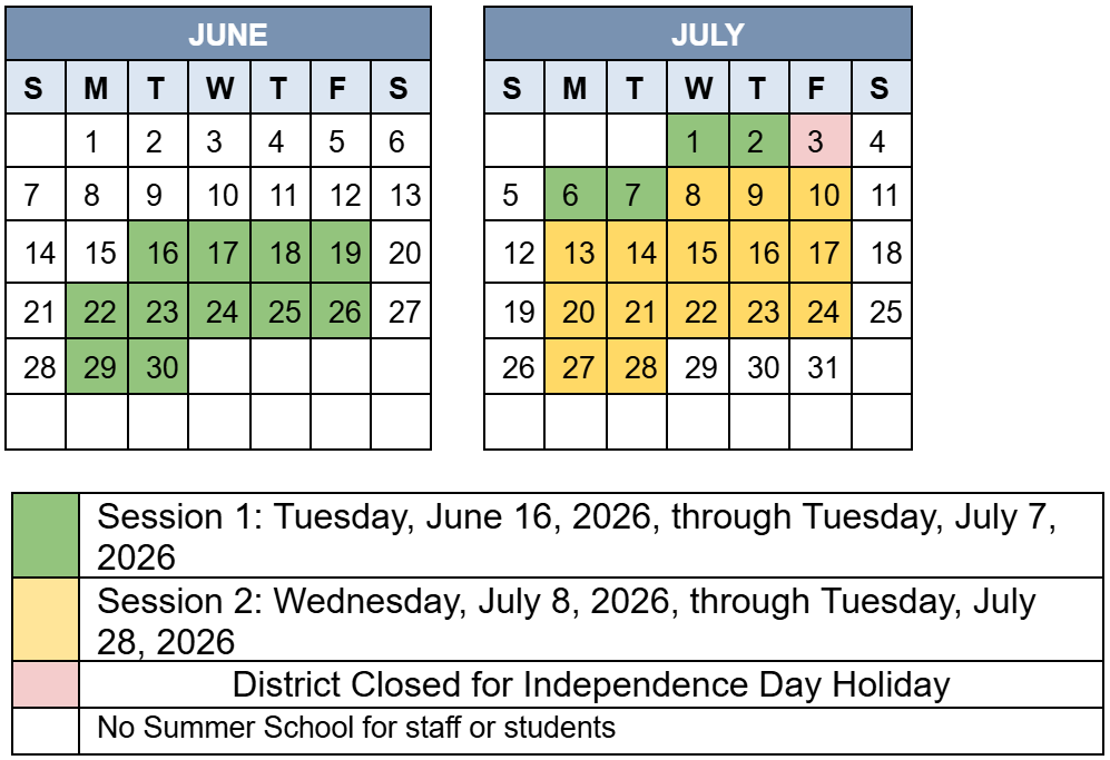 Summer school calendar view